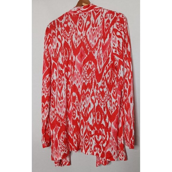 Chicos Size 2 Large Shirt Open Front Cardigan Salmon Orange White Knit Linen Top - Picture 7 of 9